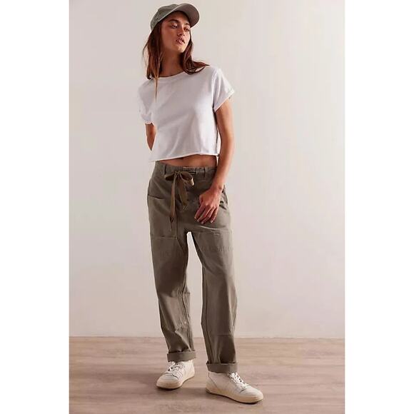 NWT FREE PEOPLE We The Free Hayden Carpenter Pull-On Trousers $148 LARGE Army - Picture 2 of 7